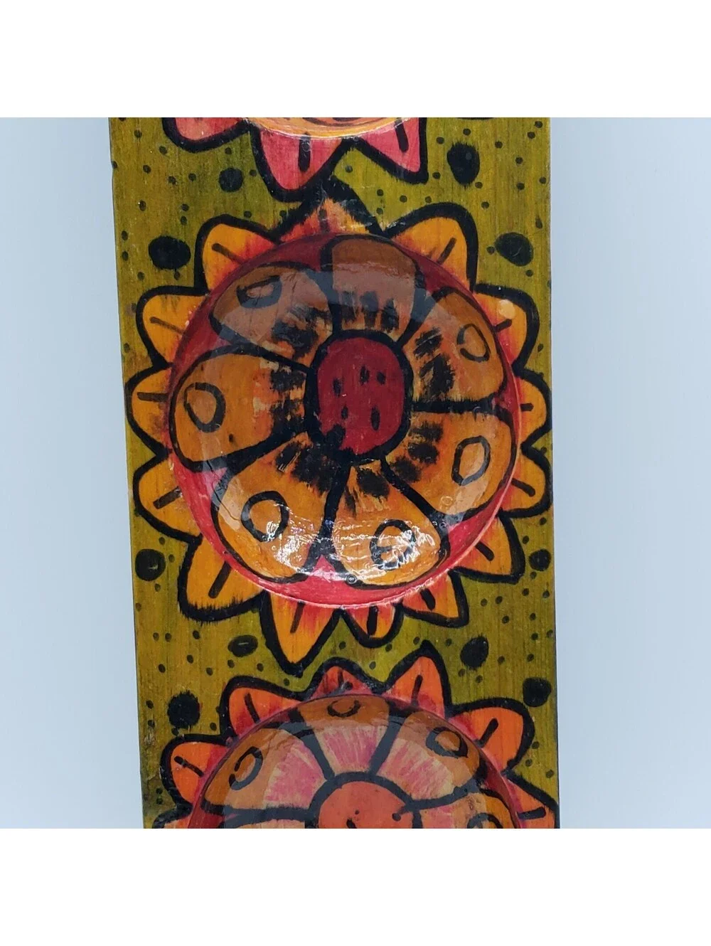 Hand Painted Divided Wood Tray Rectangle 3 Section Floral Boho Votive Holder